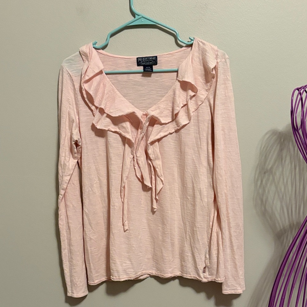 Polo Ralph Lauren Soft Pink Ruffle Long Sleeve Tee